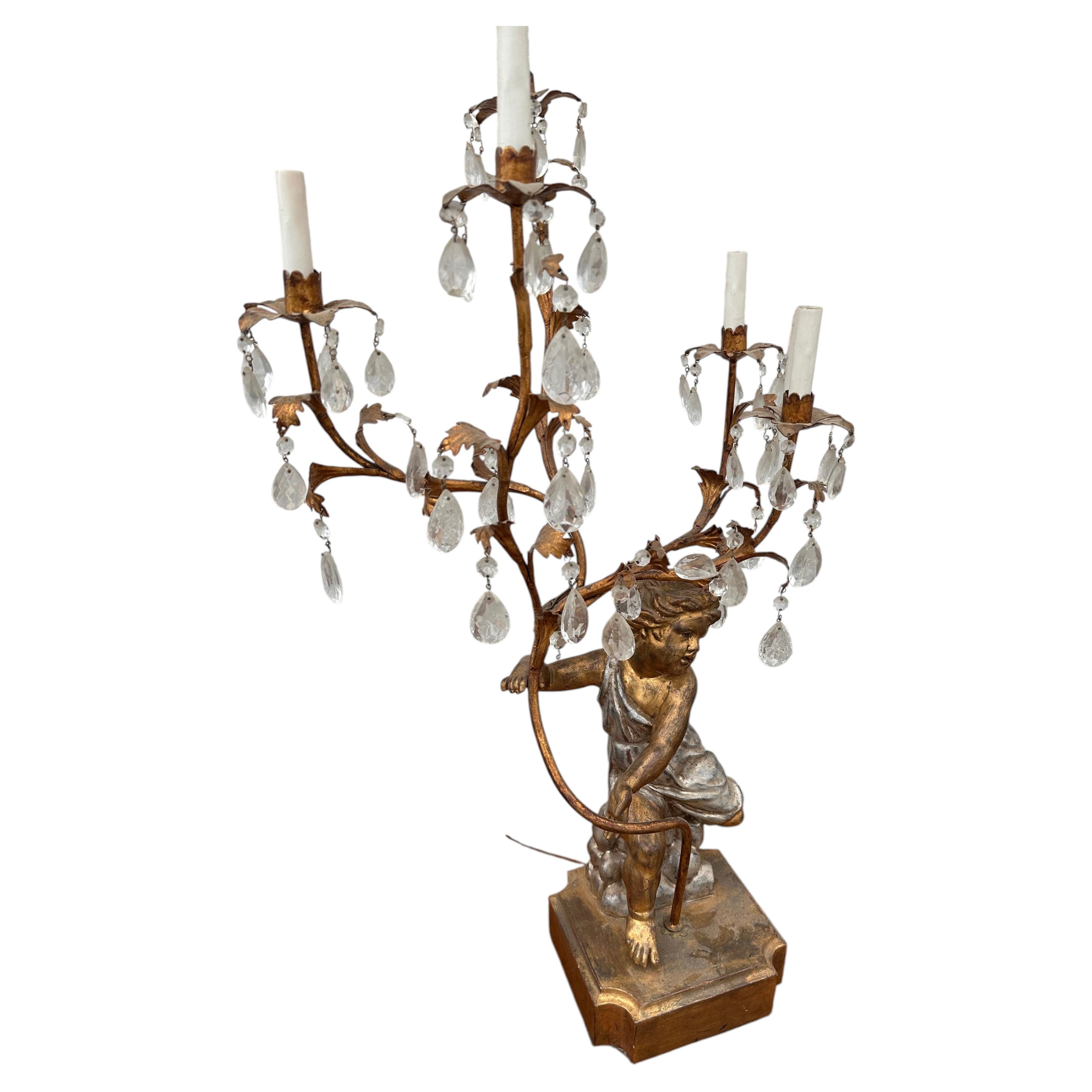 Gilded Cherub Five Branch Table Lamp For Sale
