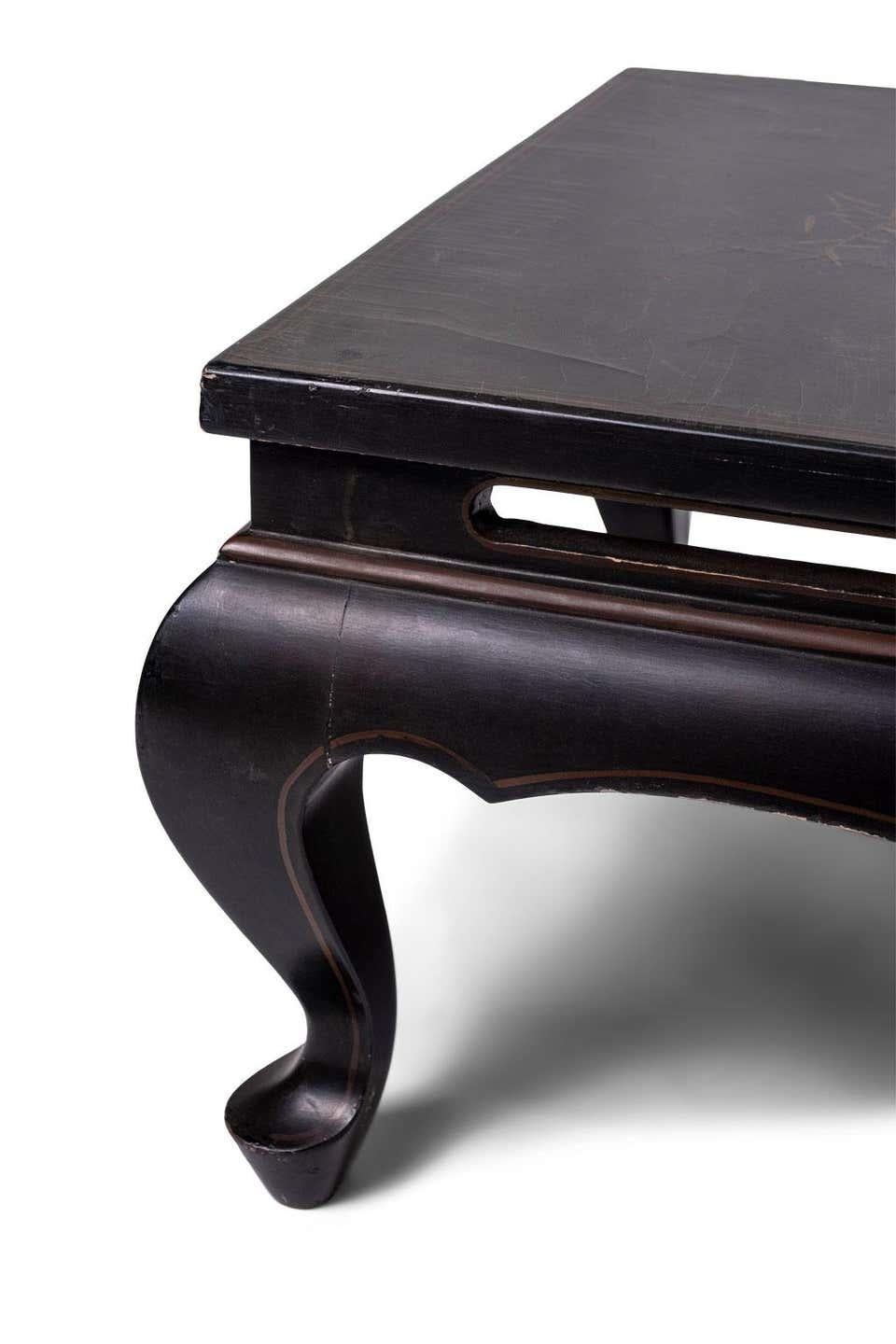 French Gilded Chinoiserie Black Lacquer Coffee Table