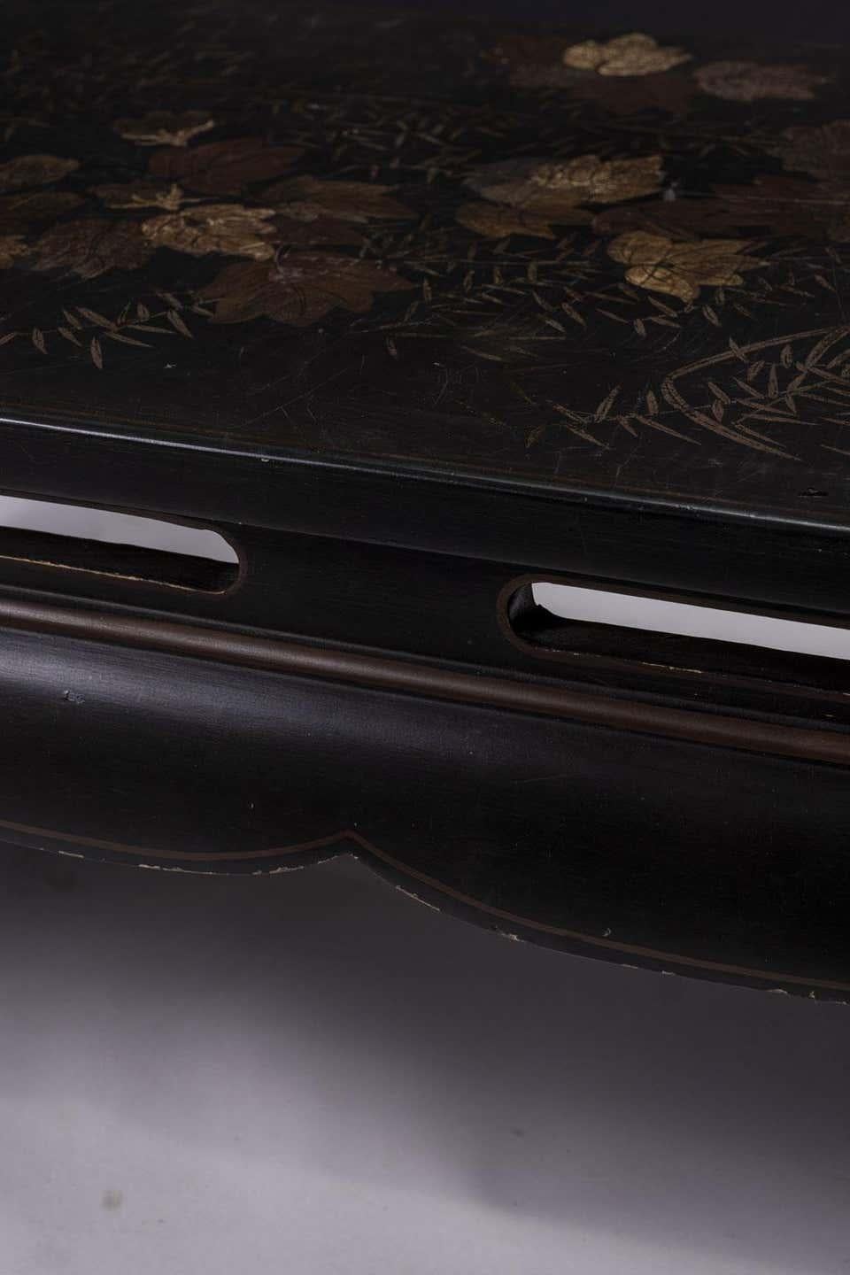 Hand-Carved Gilded Chinoiserie Black Lacquer Coffee Table
