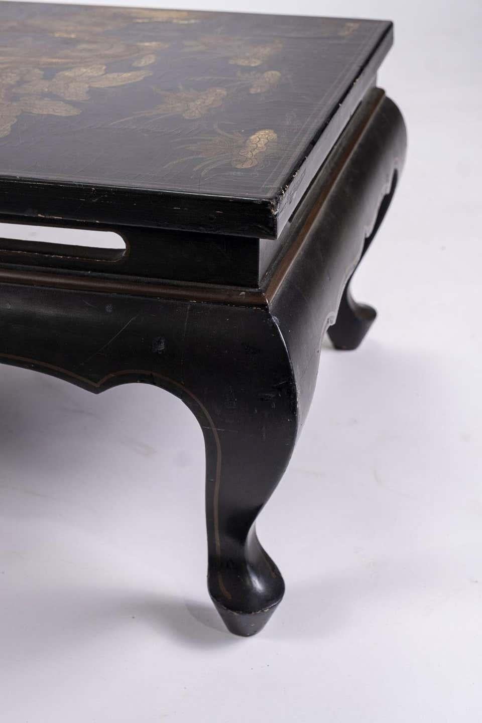 Gold Leaf Gilded Chinoiserie Black Lacquer Coffee Table