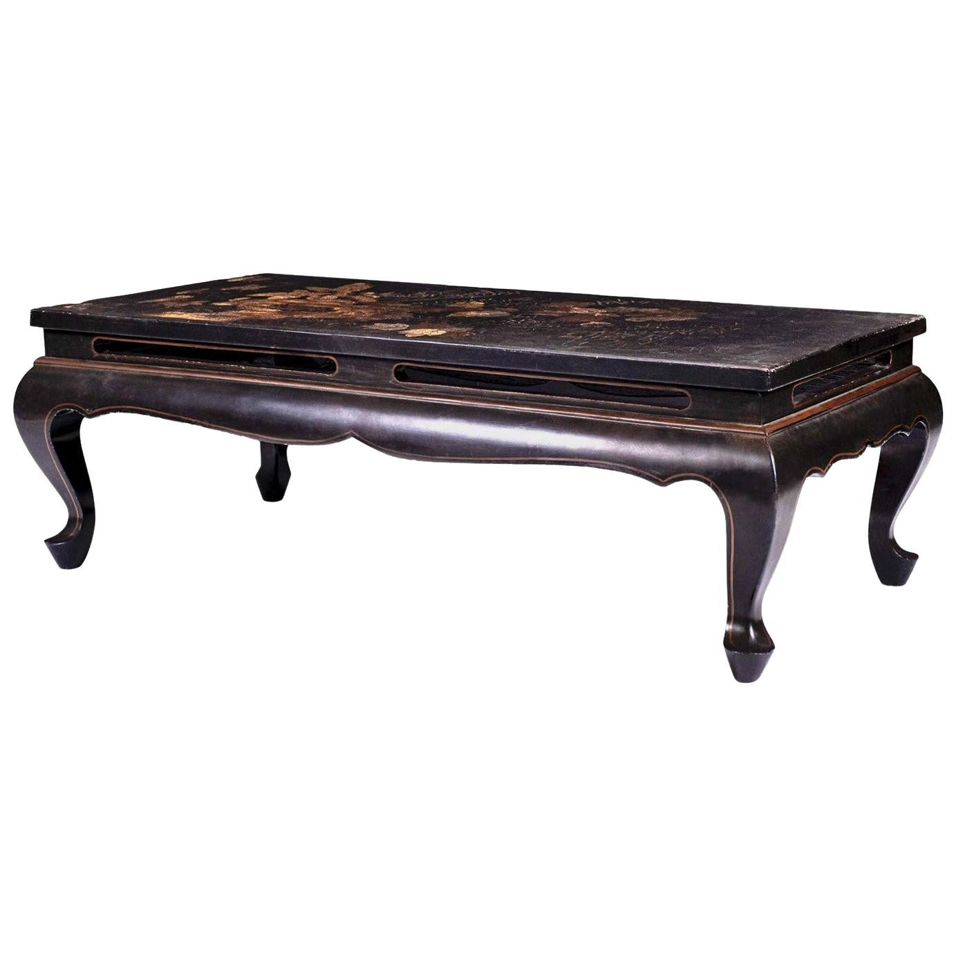 Gilded Chinoiserie Black Lacquer Coffee Table