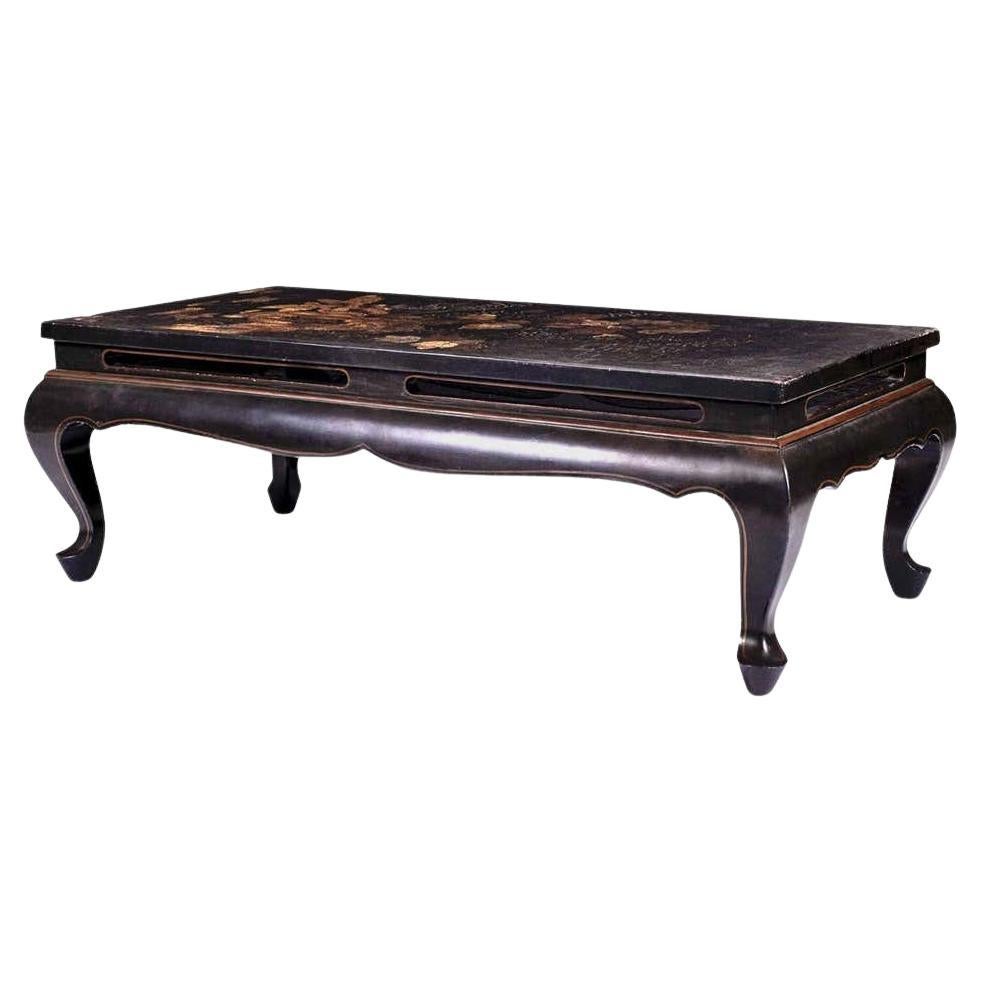 Gilded Chinoiserie Black Lacquer Coffee Table