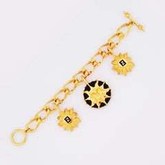 Gilded Chunky Chain Bracelet With Enamel Sun Charm By Fendi, 1990s