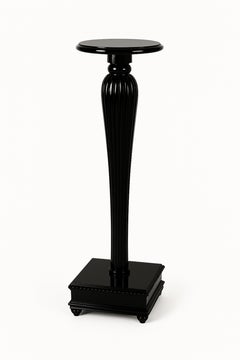 Gilded Classical Wooden Black Lacquer Column / Pedestal, 20th Century