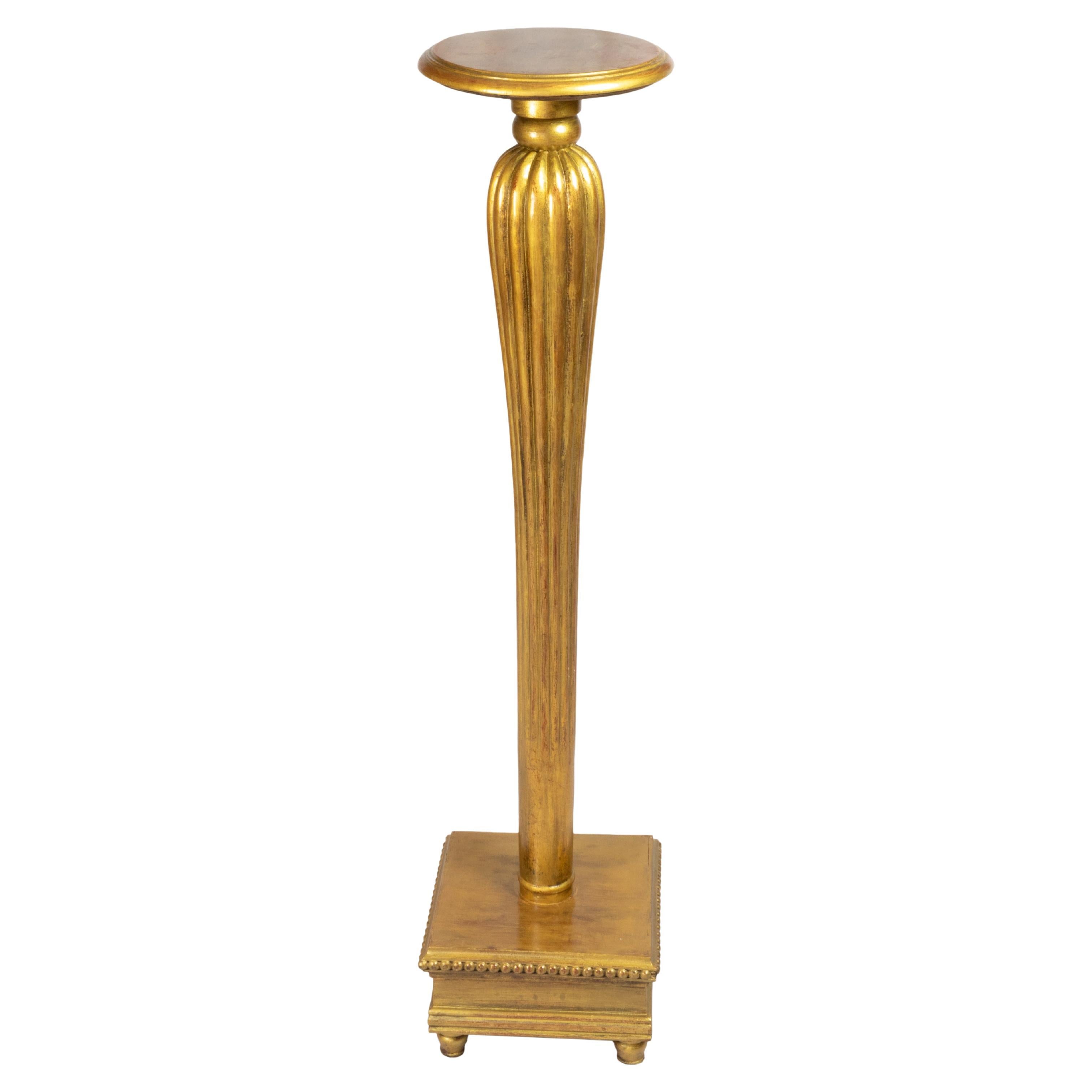 Gilded Classical Wooden Column Pedestal, 20th Century