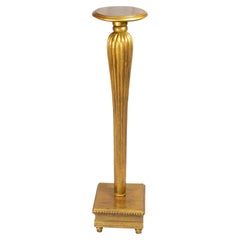Gilded Classical Wooden Column Pedestal, 20th Century
