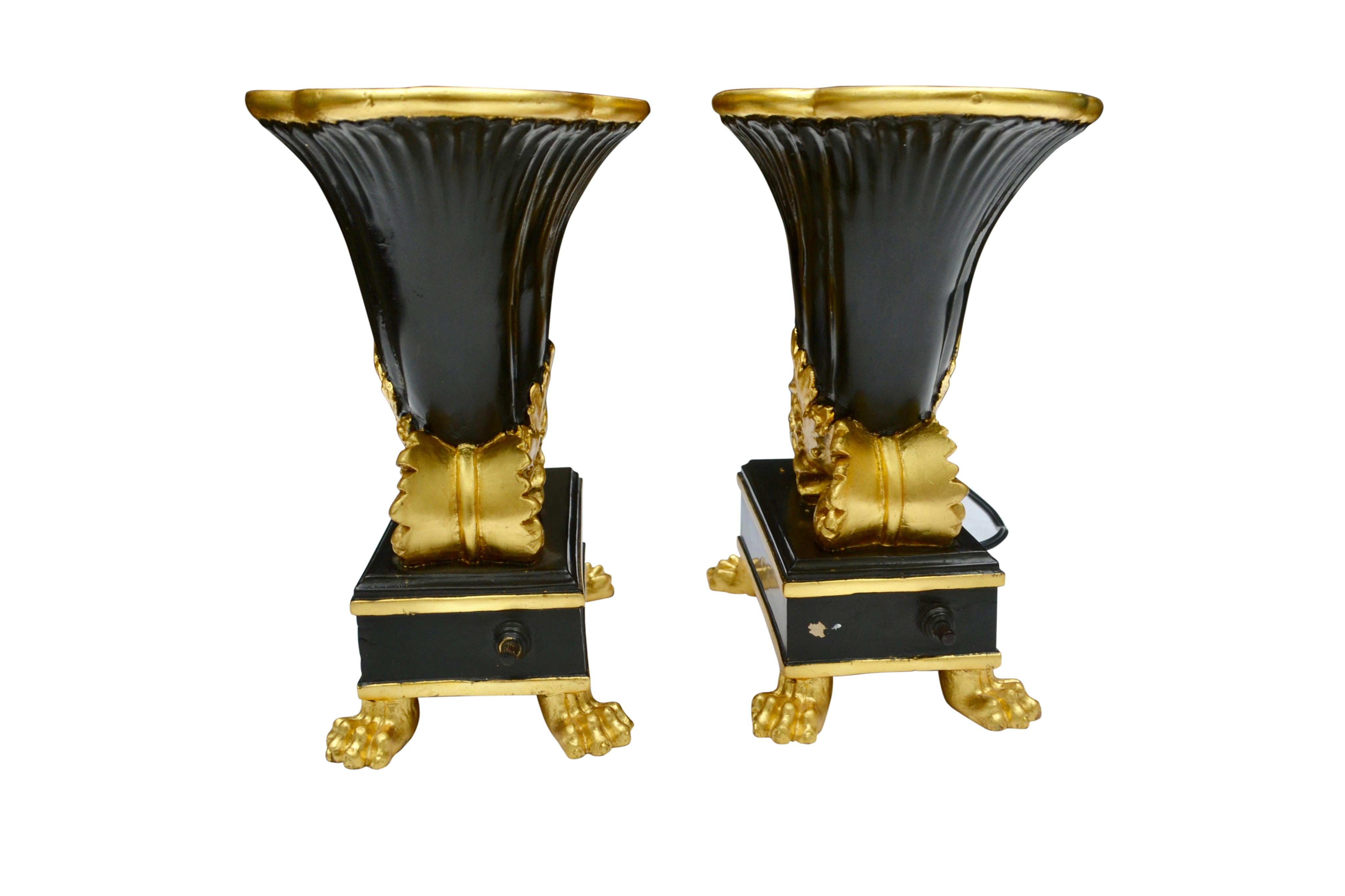American Gilded Composition Rhyton Up Lights