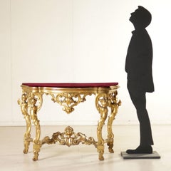Gilded Console Table Baroque Manufactured in Italy, Mid-1800s