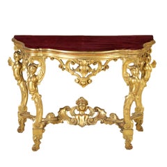 Gilded Console Table Baroque Manufactured in Italy, Mid-1800s