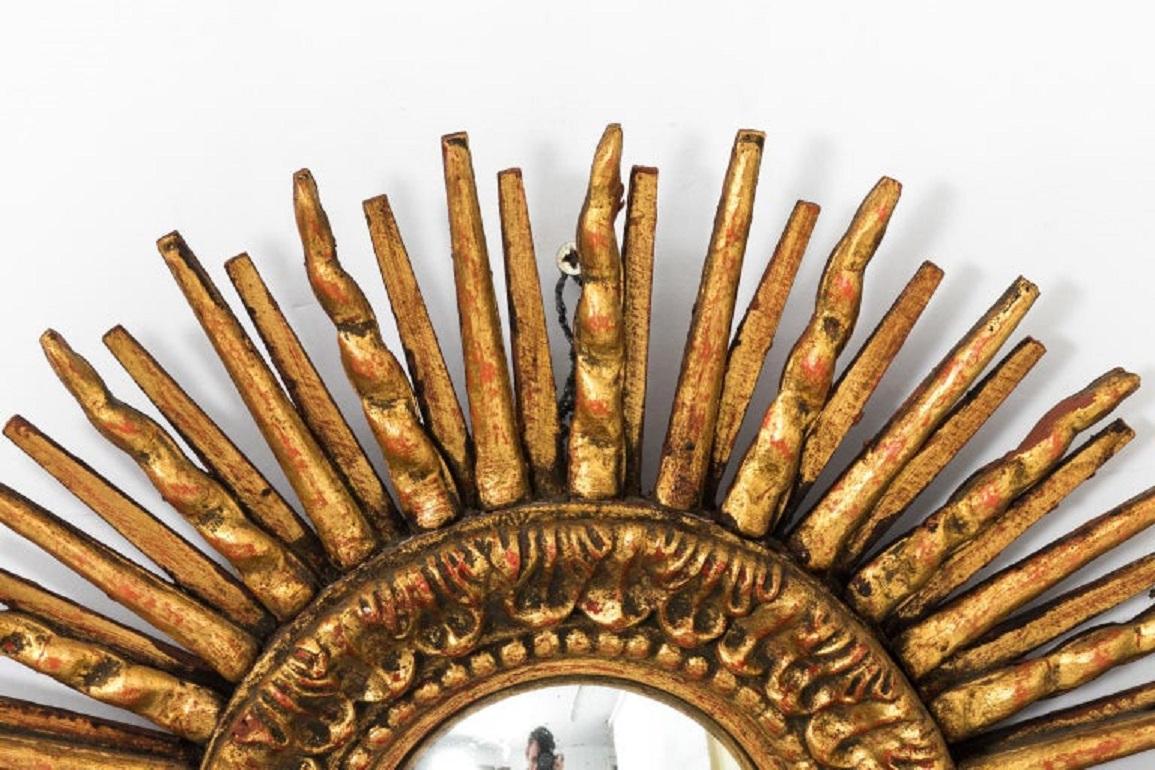 Spanish Gilded Convex Sunburst Mirror