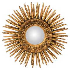 Antique Gilded Convex Sunburst Mirror