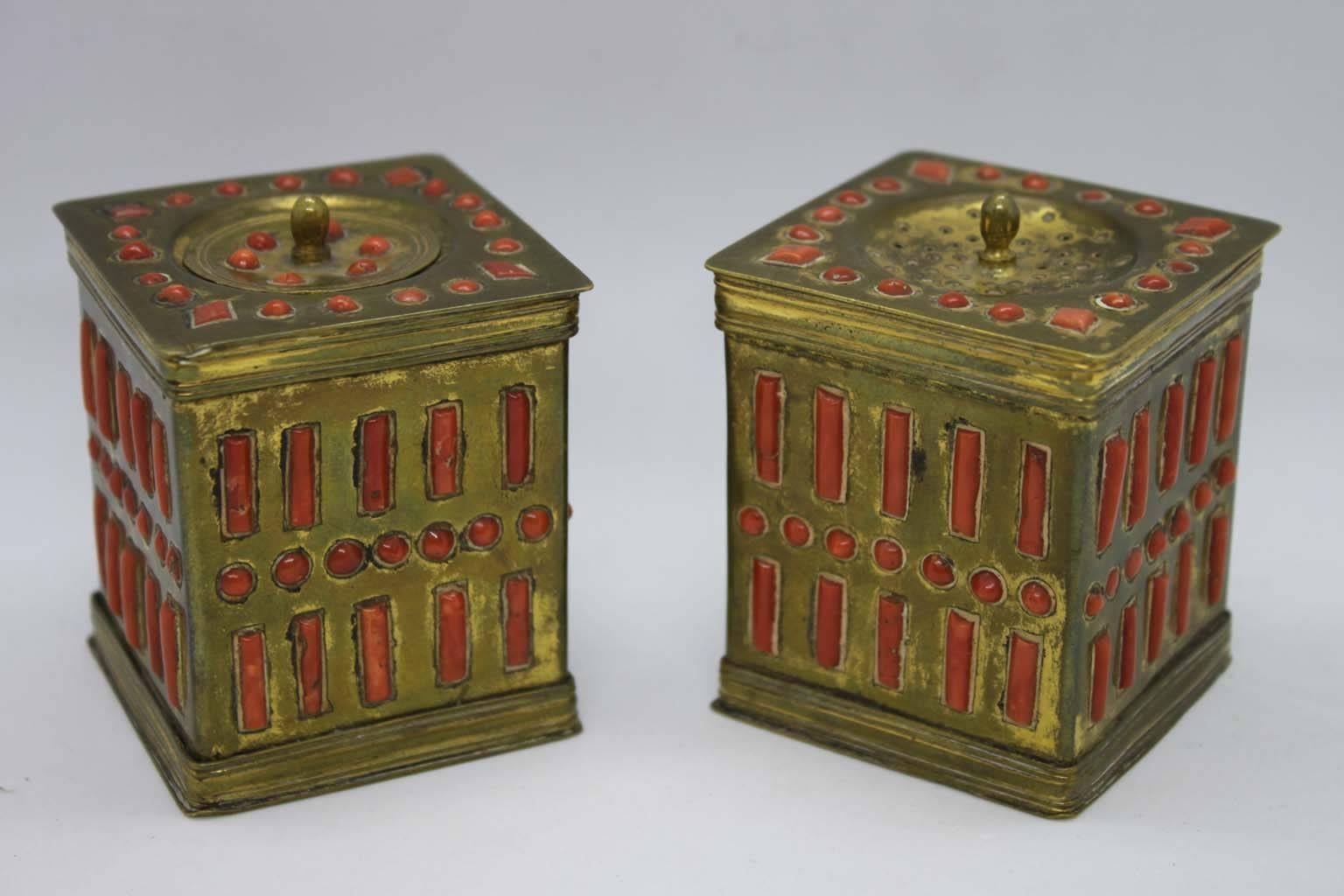 18th Century and Earlier Gilded Copper and Coral Desk Set, Trapani, 17th Century For Sale