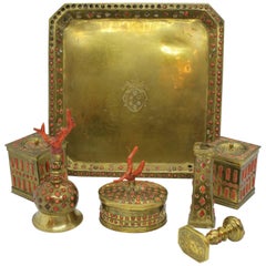 Gilded Copper and Coral Desk Set, Trapani, 17th Century