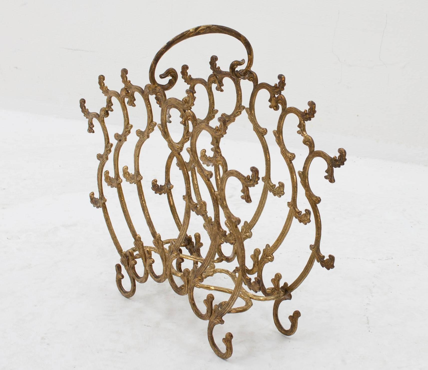 French Gilded Copper Rococo Magazine Rack For Sale