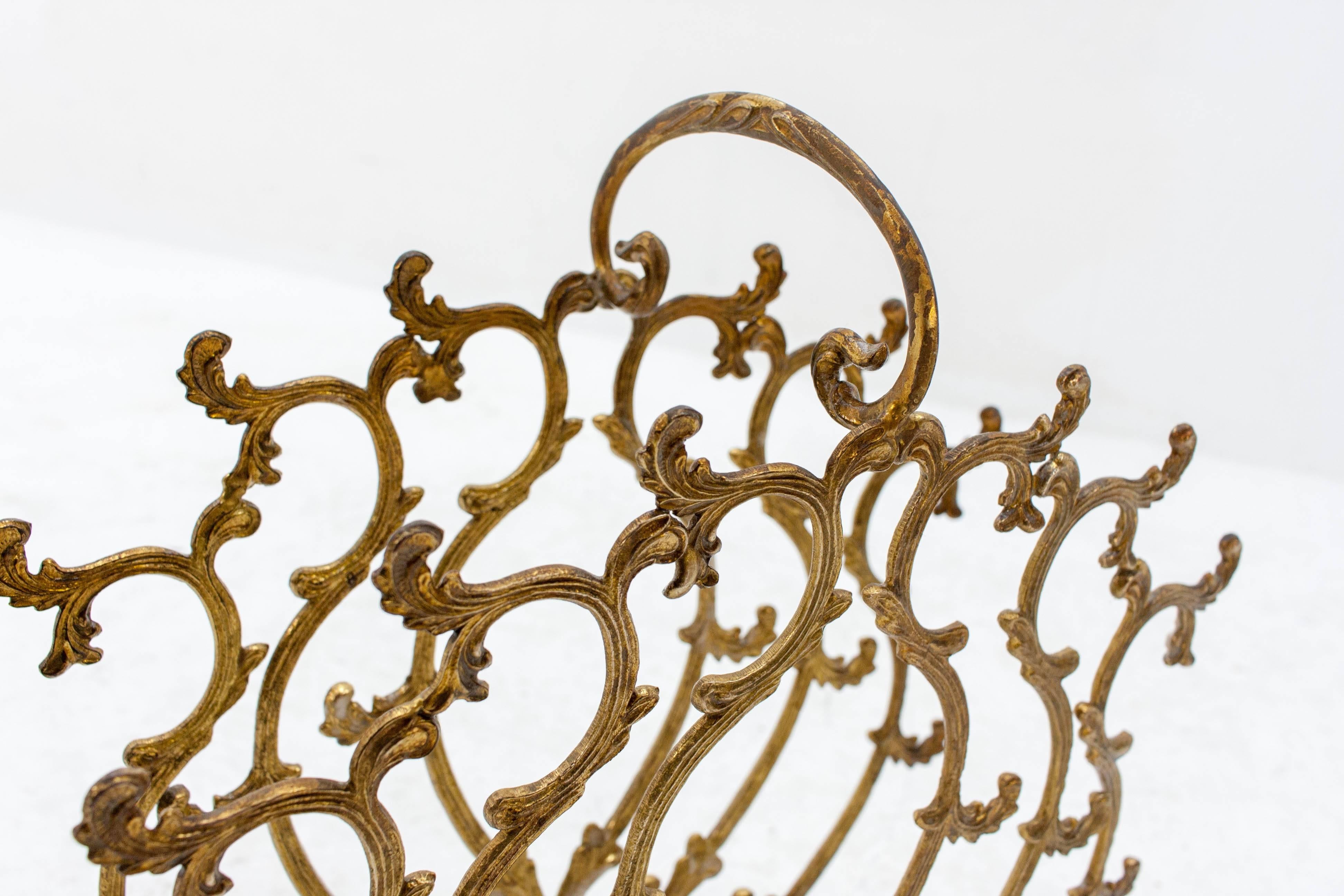 Mid-20th Century Gilded Copper Rococo Magazine Rack For Sale