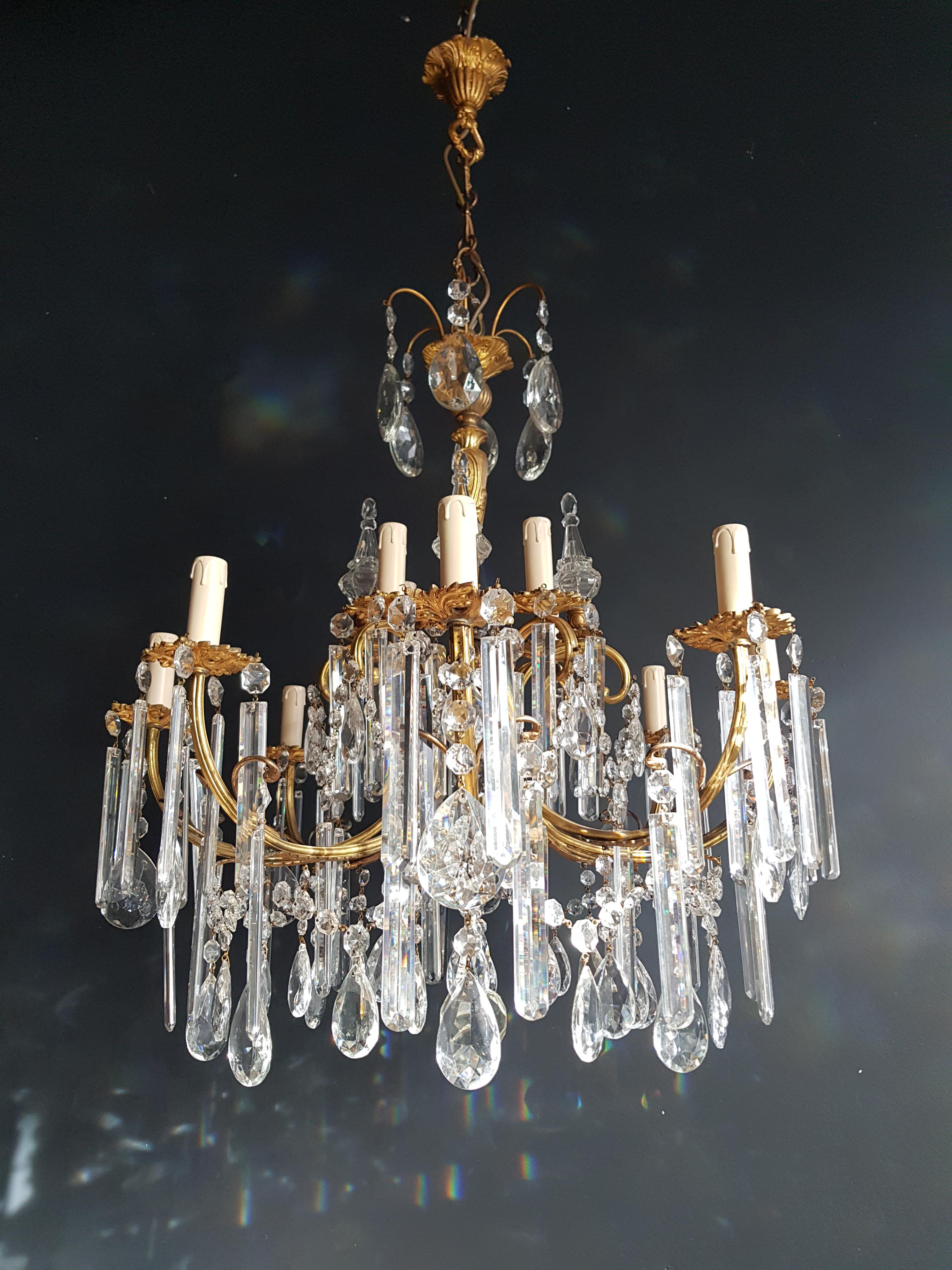 Gilded Crystal Bohemia Chandelier Antique Ceiling Lamp Lustre Art Nouveau Candel (Handgefertigt)