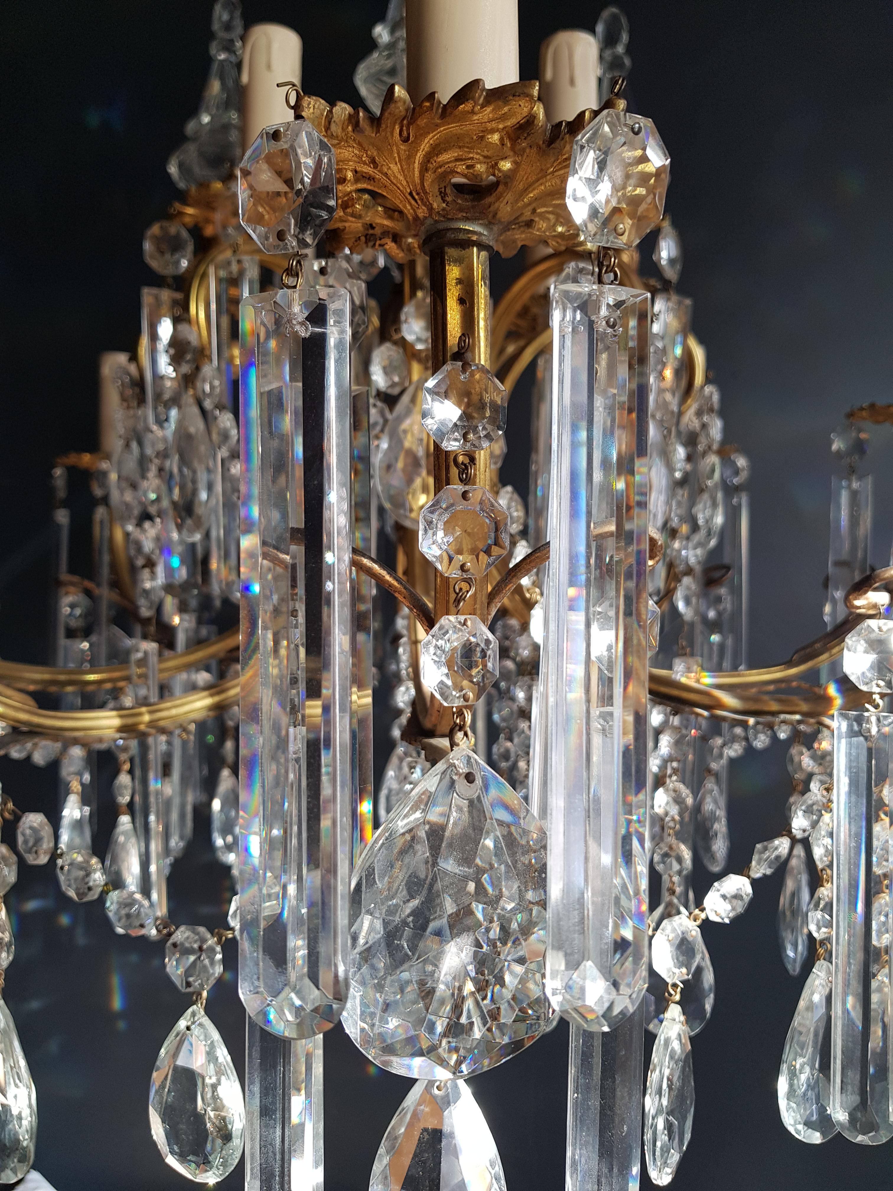 Gilded Crystal Bohemia Chandelier Antique Ceiling Lamp Lustre Art Nouveau Candel (Mitte des 20. Jahrhunderts)