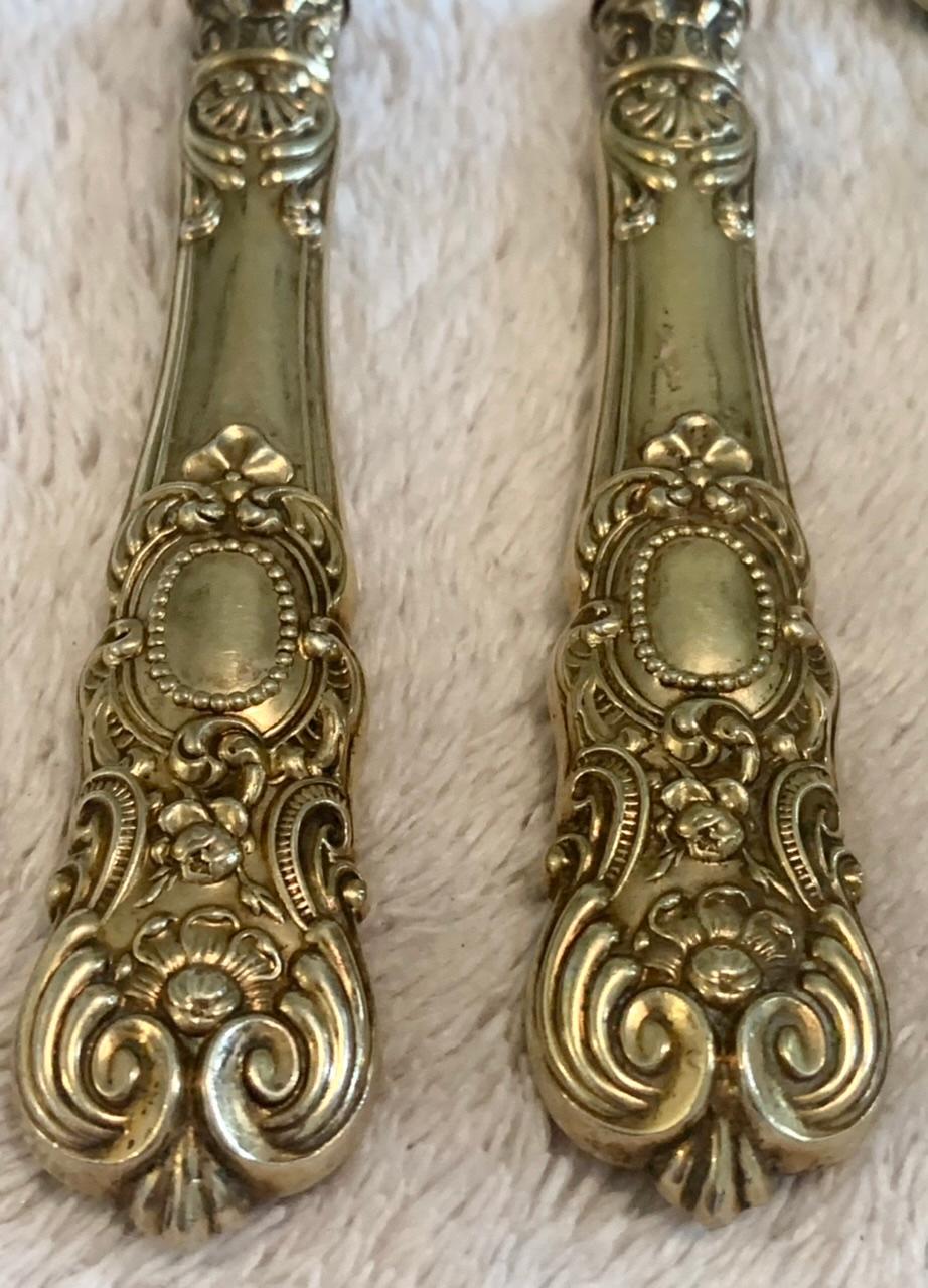 French Gilded Cutlery Set in Vermeil Louis XIV Style Napoleon III Era 19th Century For Sale