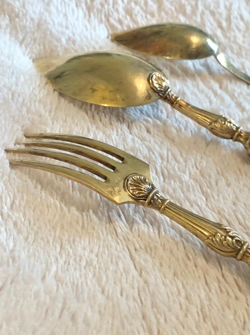 Gilded Cutlery Set in Vermeil Louis XIV Style Napoleon III Era 19th Century For Sale 1