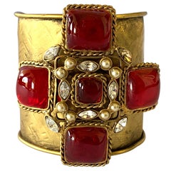  "Gilded" Diamante and "Pate de Verre" Maltese Cross Cuff Bracelet