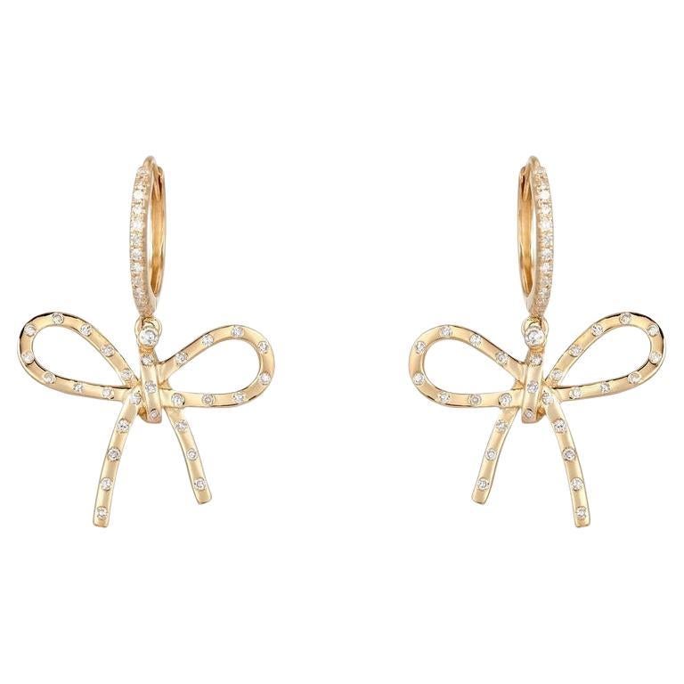Gilded Diamond 14K (or 18k upon request) Yellow Gold Drops Earrings For Sale
