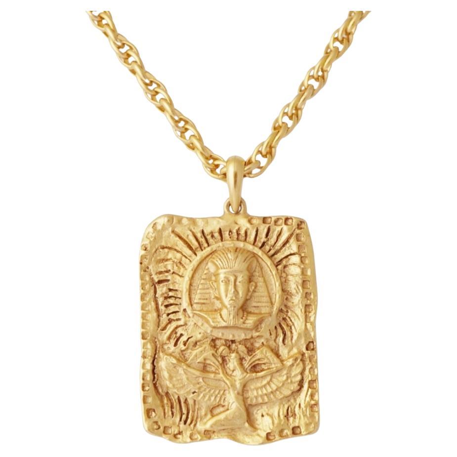 Gilded Egyptian Revival Pendant Necklace, 1980s
