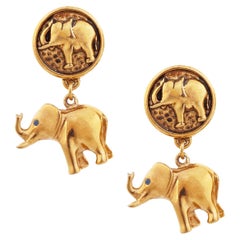 Gilded Elephant Figural Drop Earrings By Carolee, 1980s