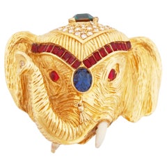 Gilded Elephant Head Brooch With Mughal Jewels By Ciner, 1960s