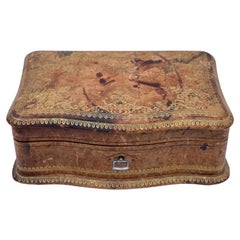 Gilded Embossed Antique French Leather Jewelry Box
