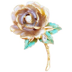 Vintage Gilded "England's Rose" Princess Diana Memorial Brooch by R.J. Graziano, 1997