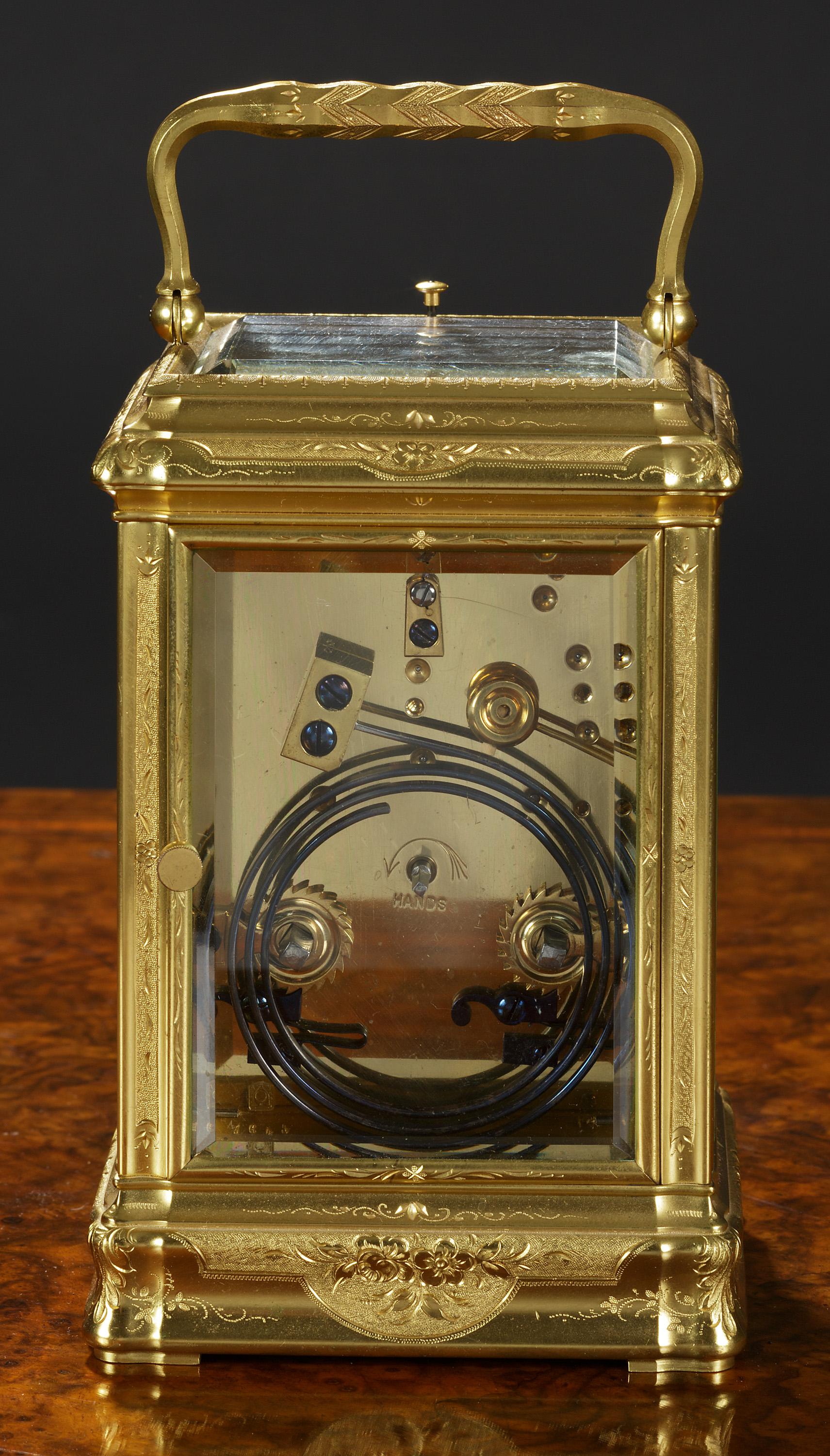 Victorian Gilded Engraved Carriage Clock by Margaine