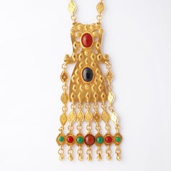 Collana etrusca dorata con cabochon Jewell di Accessocraft, anni 70