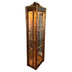 Gilded Faux Bamboo and Glass Curio Cabinet Vitrine