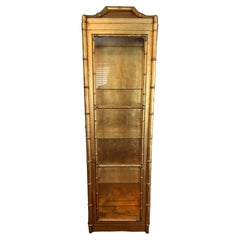 Vintage Gilded Faux Bamboo and Glass Curio Cabinet Vitrine