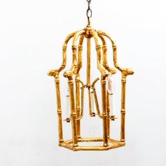Gilded faux bamboo hanging light fixture
