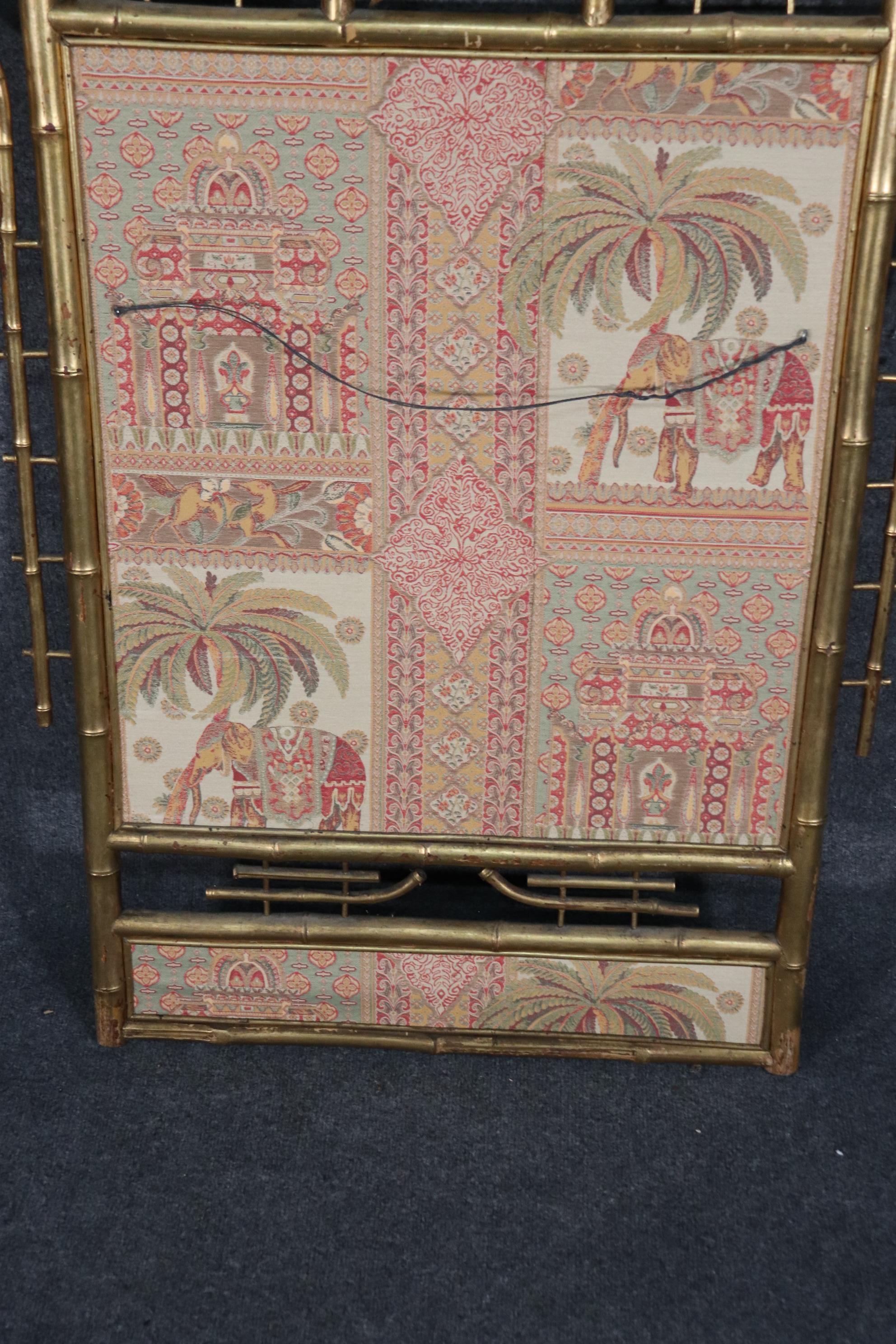 Gilded Faux Bamboo Tapestry Paneled Wall Mirror In Good Condition In Swedesboro, NJ