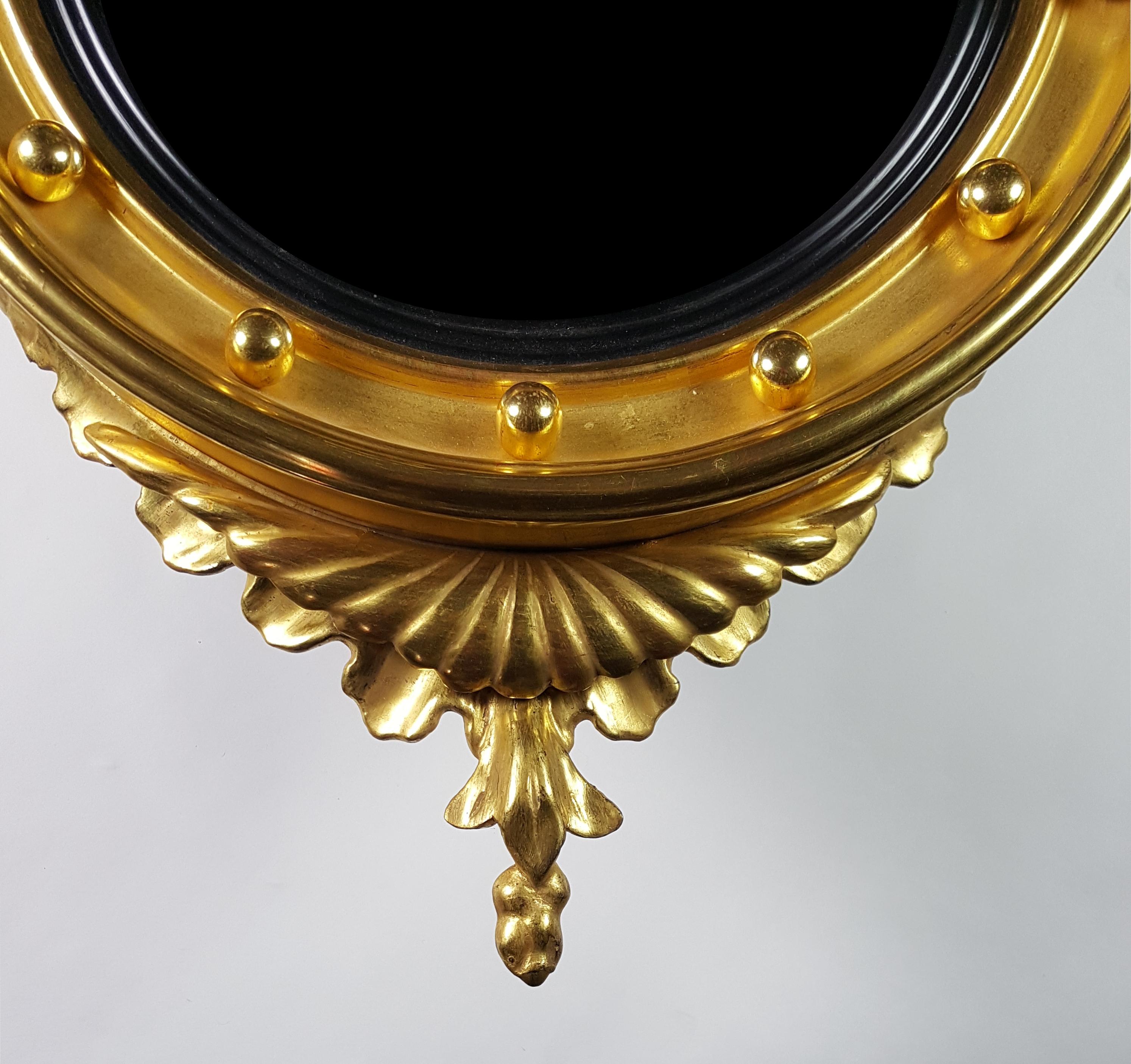 Gilt Gilded Federal American Eagle Convex Mirror, circa 1820 For Sale