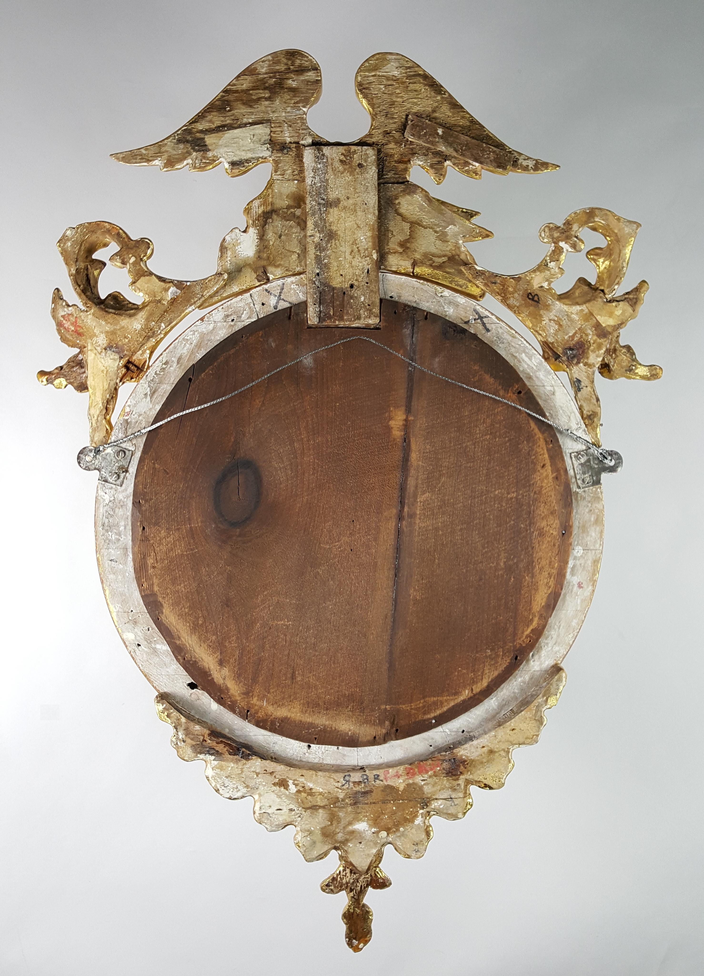 Early 19th Century Gilded Federal American Eagle Convex Mirror, circa 1820 For Sale