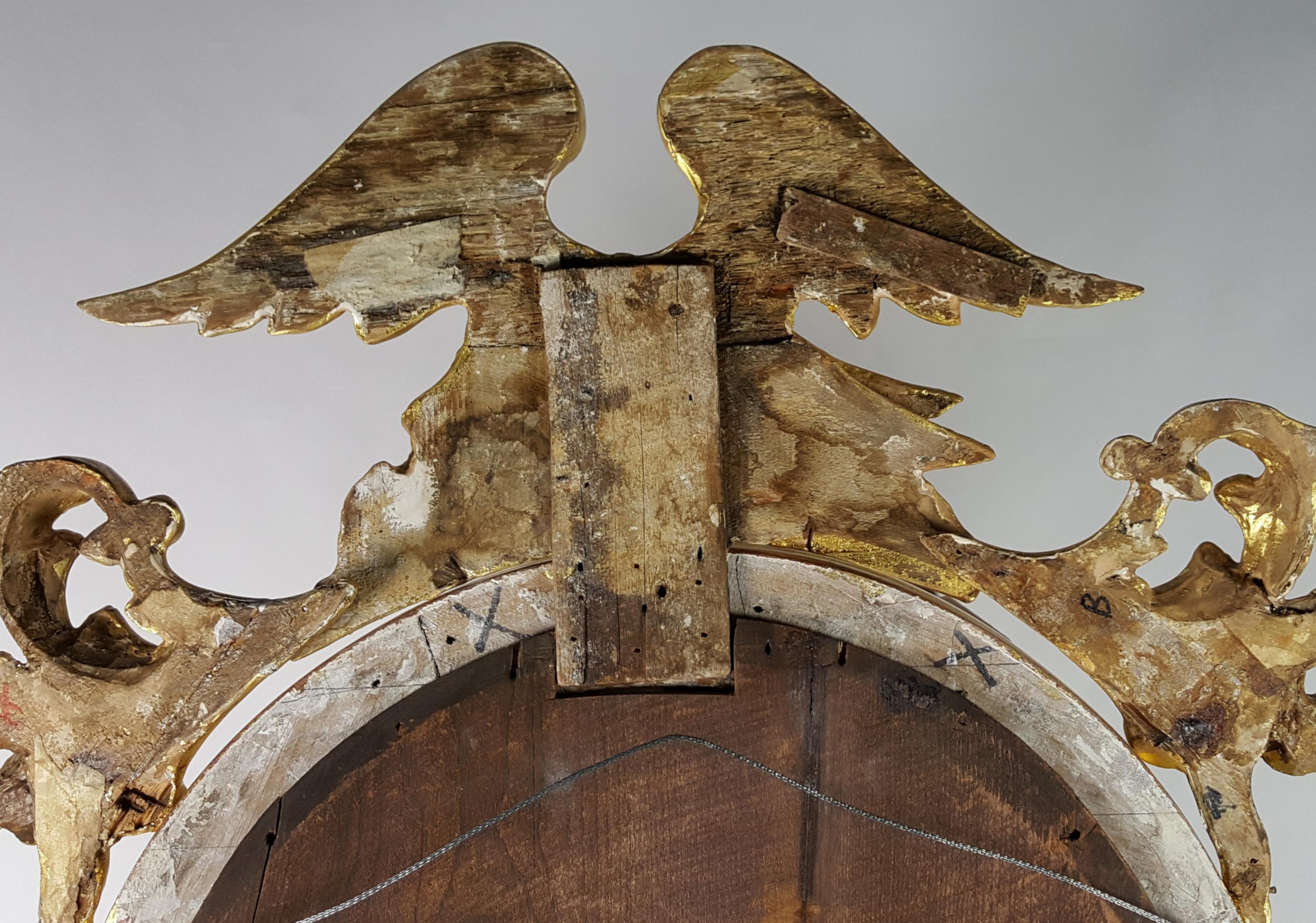 Wood Gilded Federal American Eagle Convex Mirror, circa 1820 For Sale