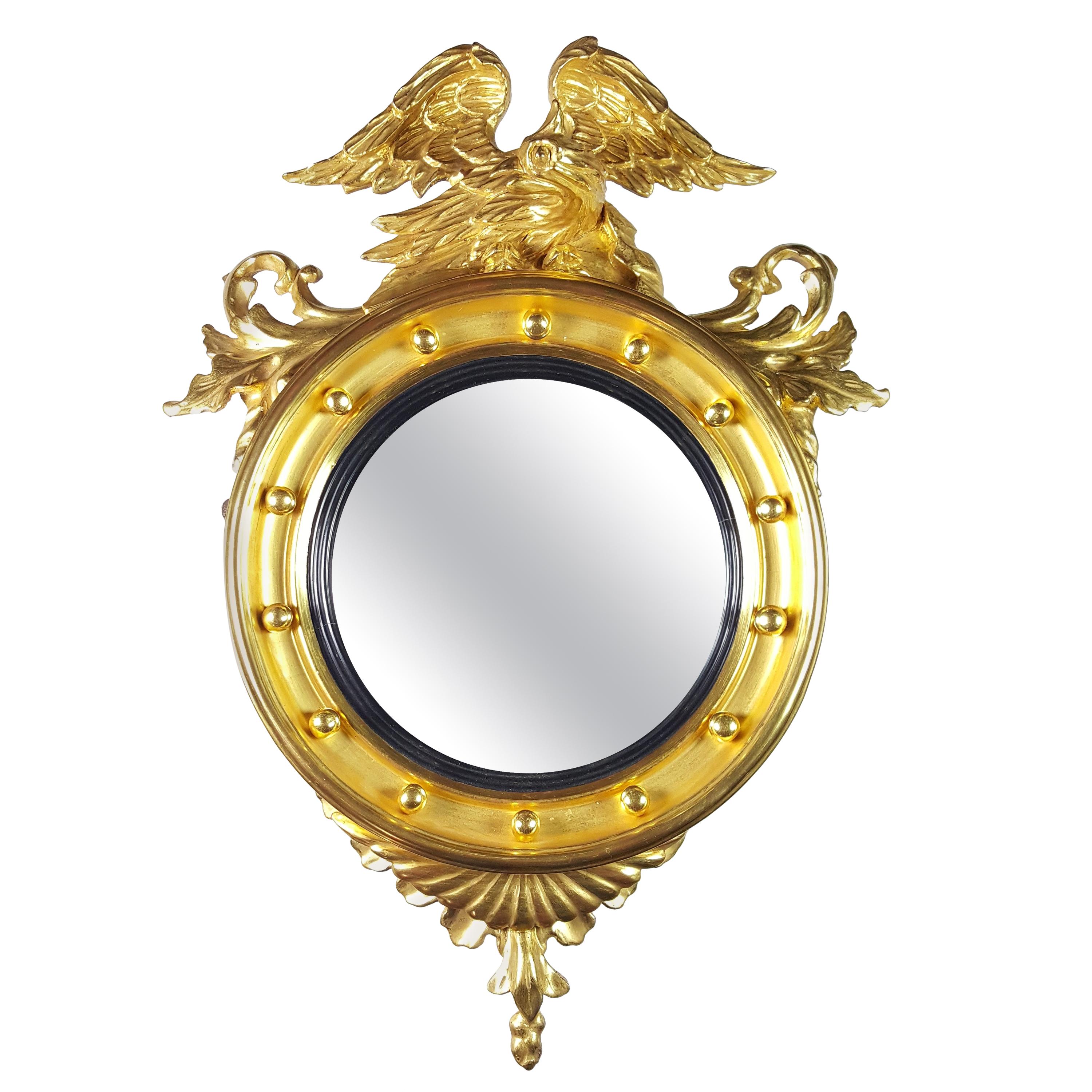 Gilded Federal American Eagle Convex Mirror, circa 1820 For Sale