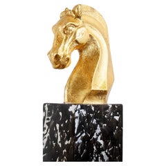 Gilded Fibreglass Horse Head Sculpture, Contemporary Work, XXIst Century.
