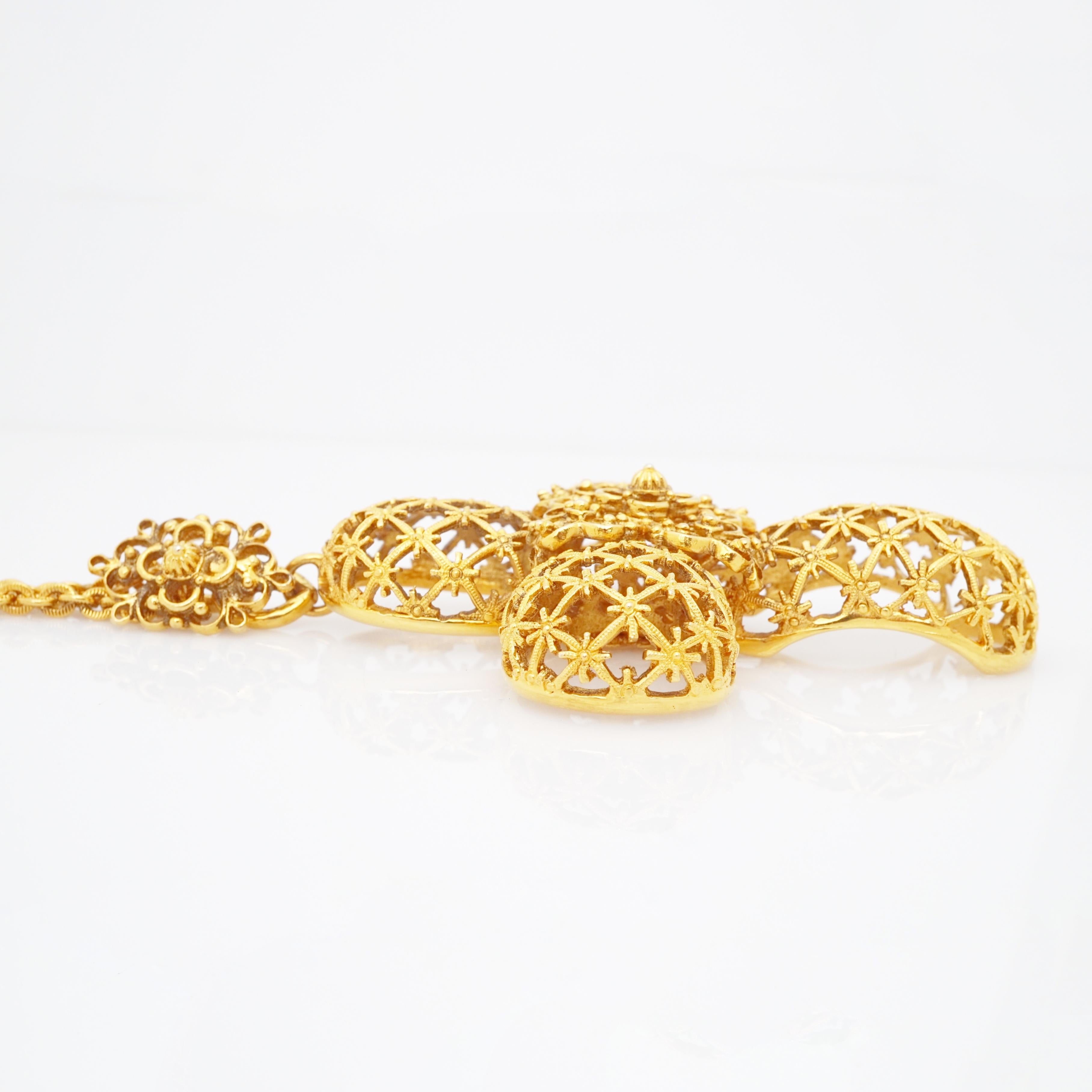 Modern Gilded Filigree Cross Pendant Statement Necklace By Jose & Maria Barrera, 1990s For Sale