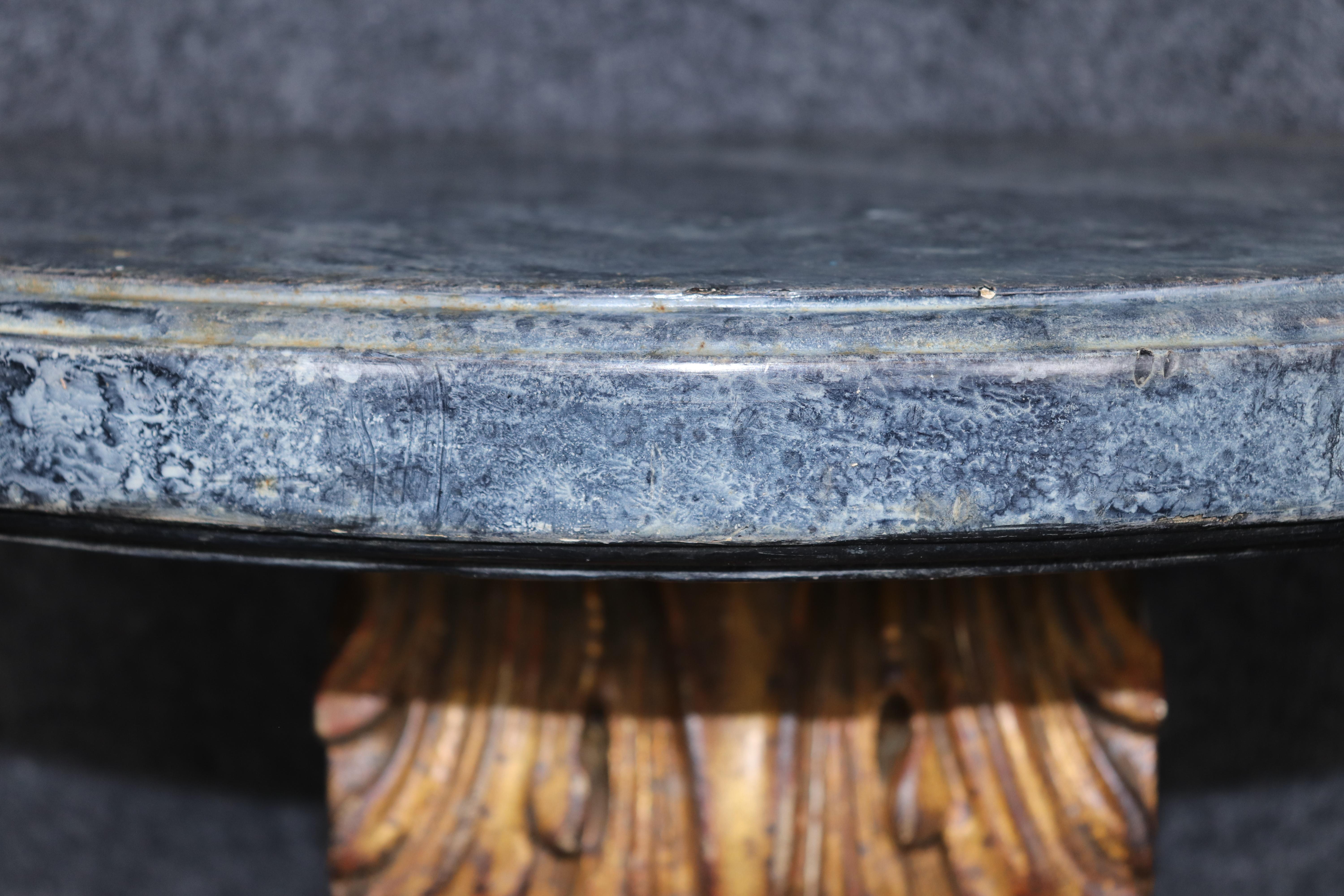 Gilded Fine Carved Italian Faux Painted Marble Top Wall Mounted Console Table In Good Condition For Sale In Swedesboro, NJ