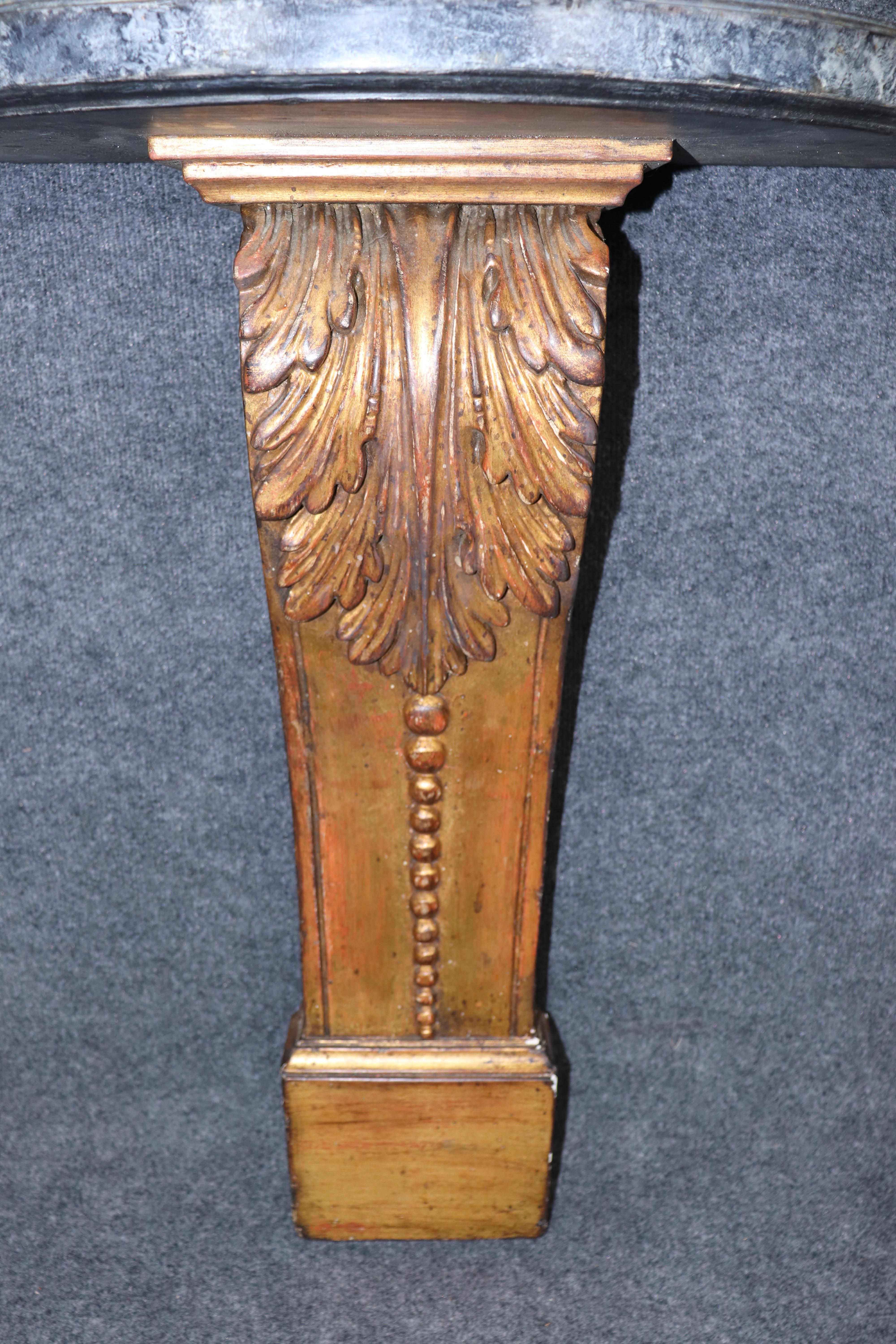 Early 20th Century Gilded Fine Carved Italian Faux Painted Marble Top Wall Mounted Console Table For Sale