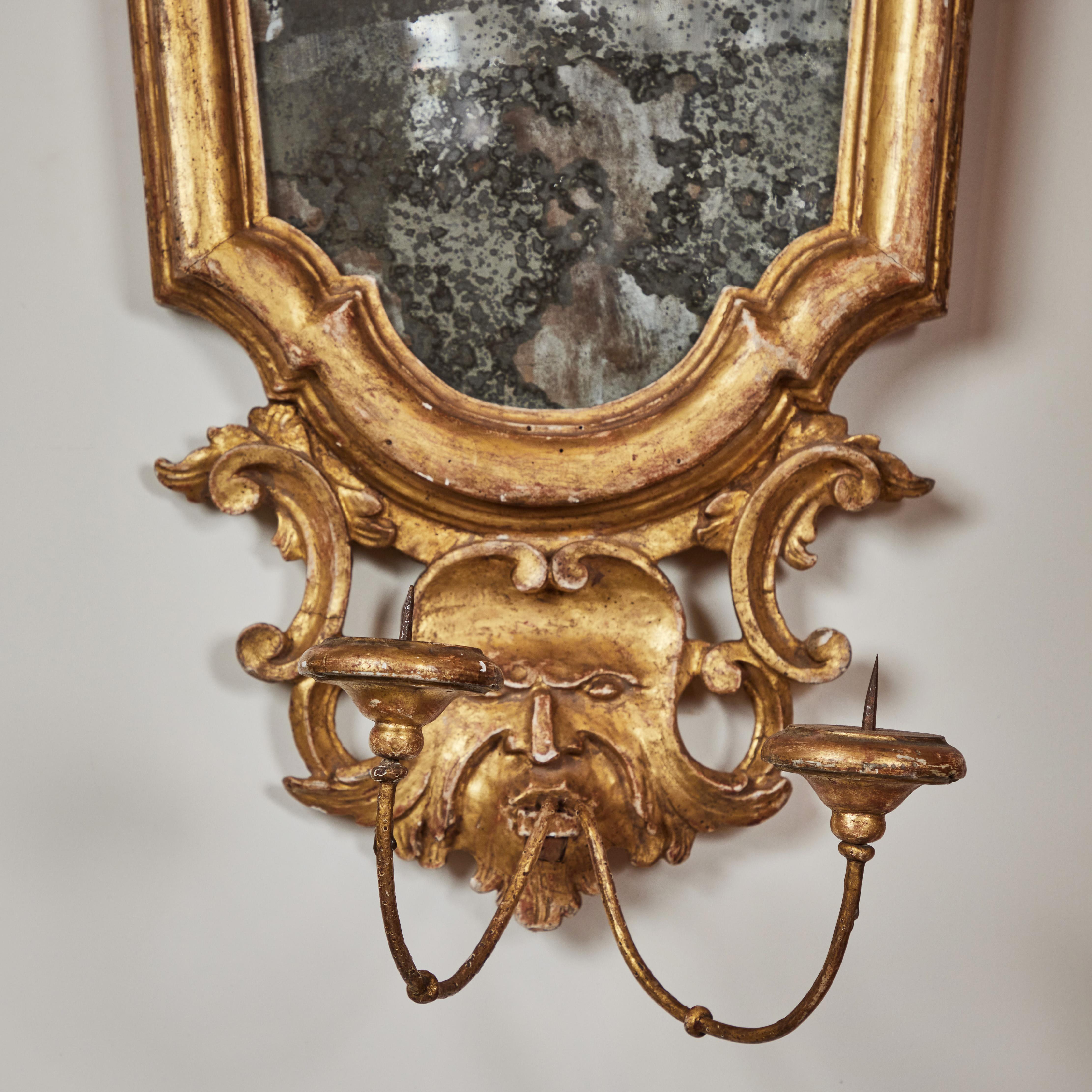 Baroque Gilded Florentine Mirrors with Candle Holders For Sale
