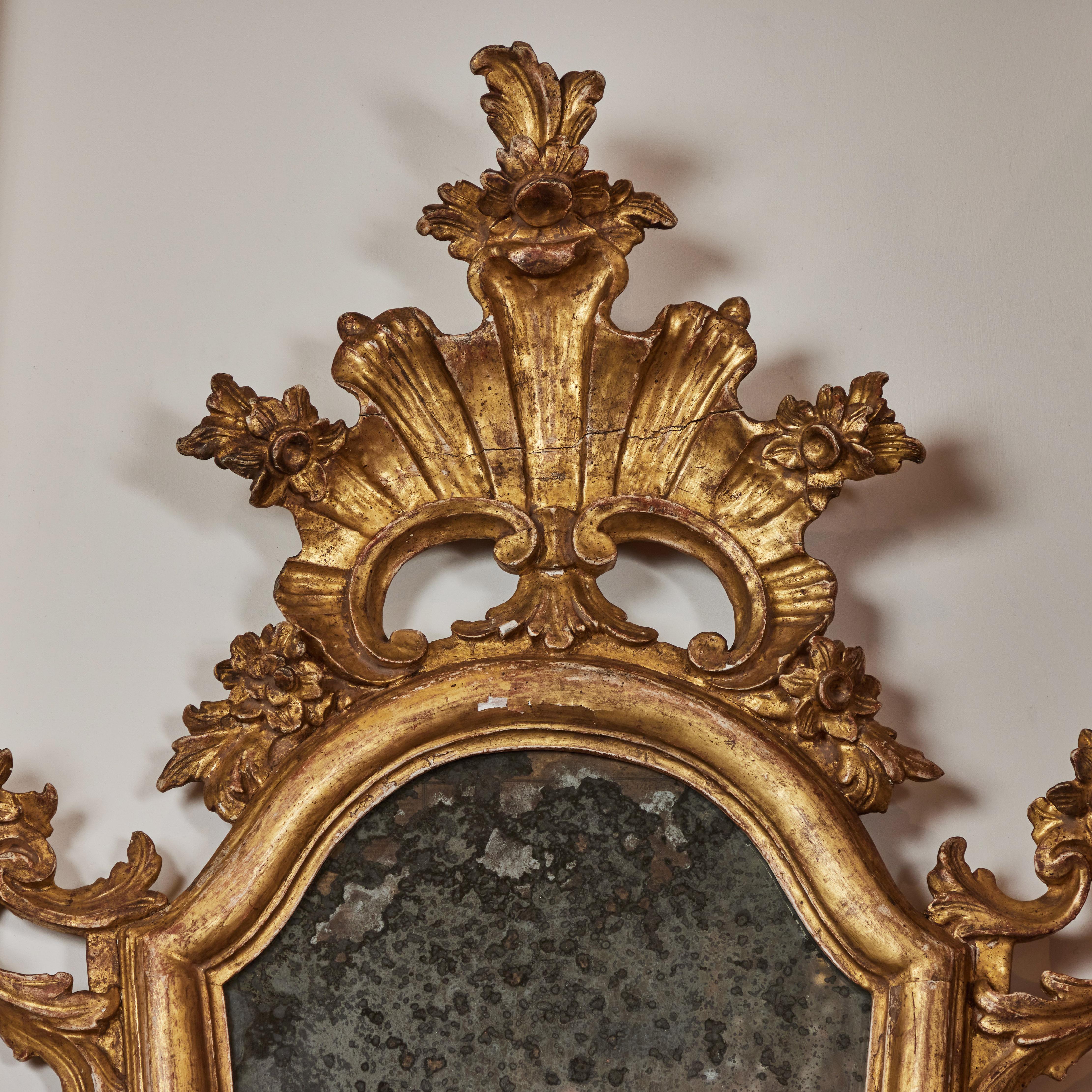 Italian Gilded Florentine Mirrors with Candle Holders For Sale