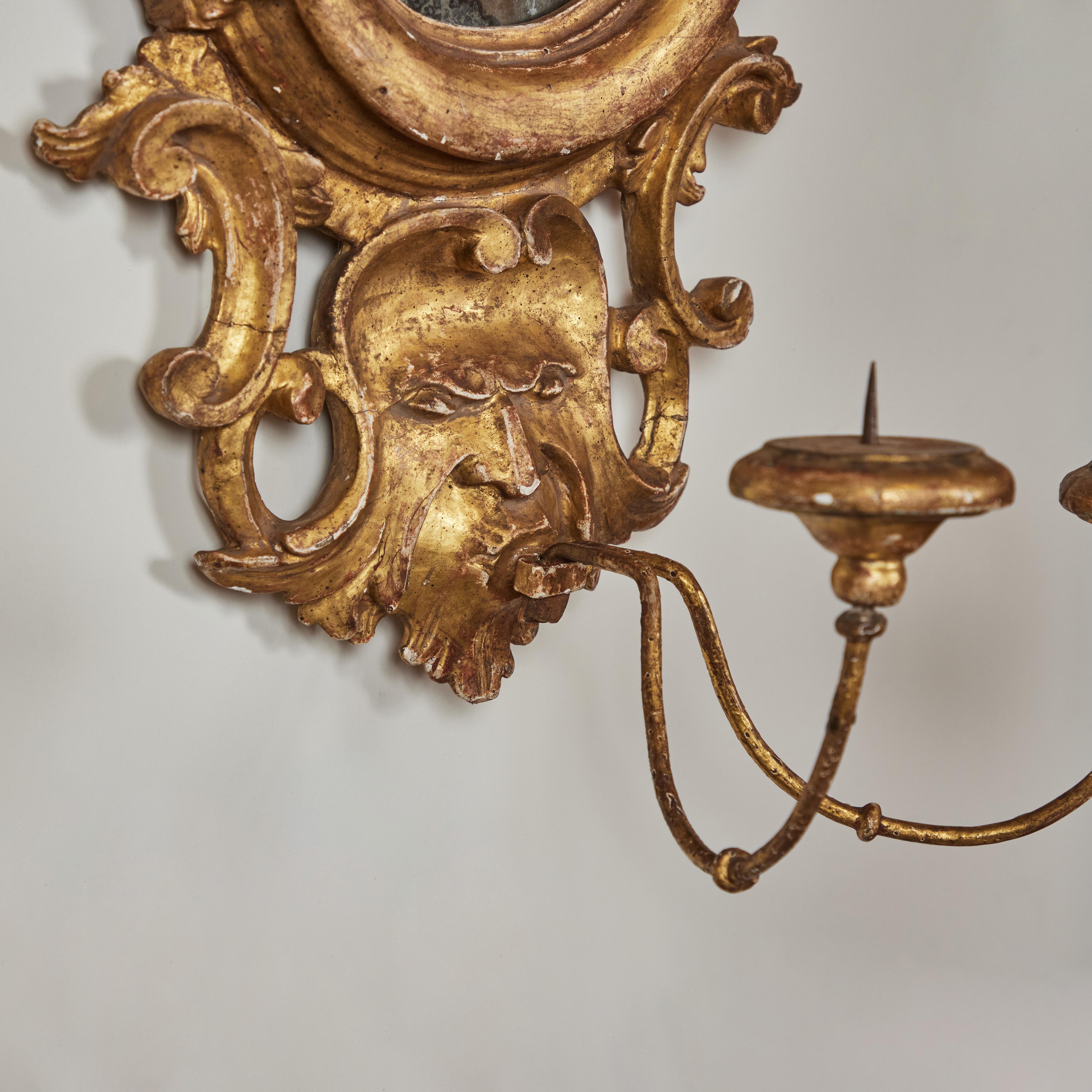 Gilded Florentine Mirrors with Candle Holders In Good Condition For Sale In Newport Beach, CA