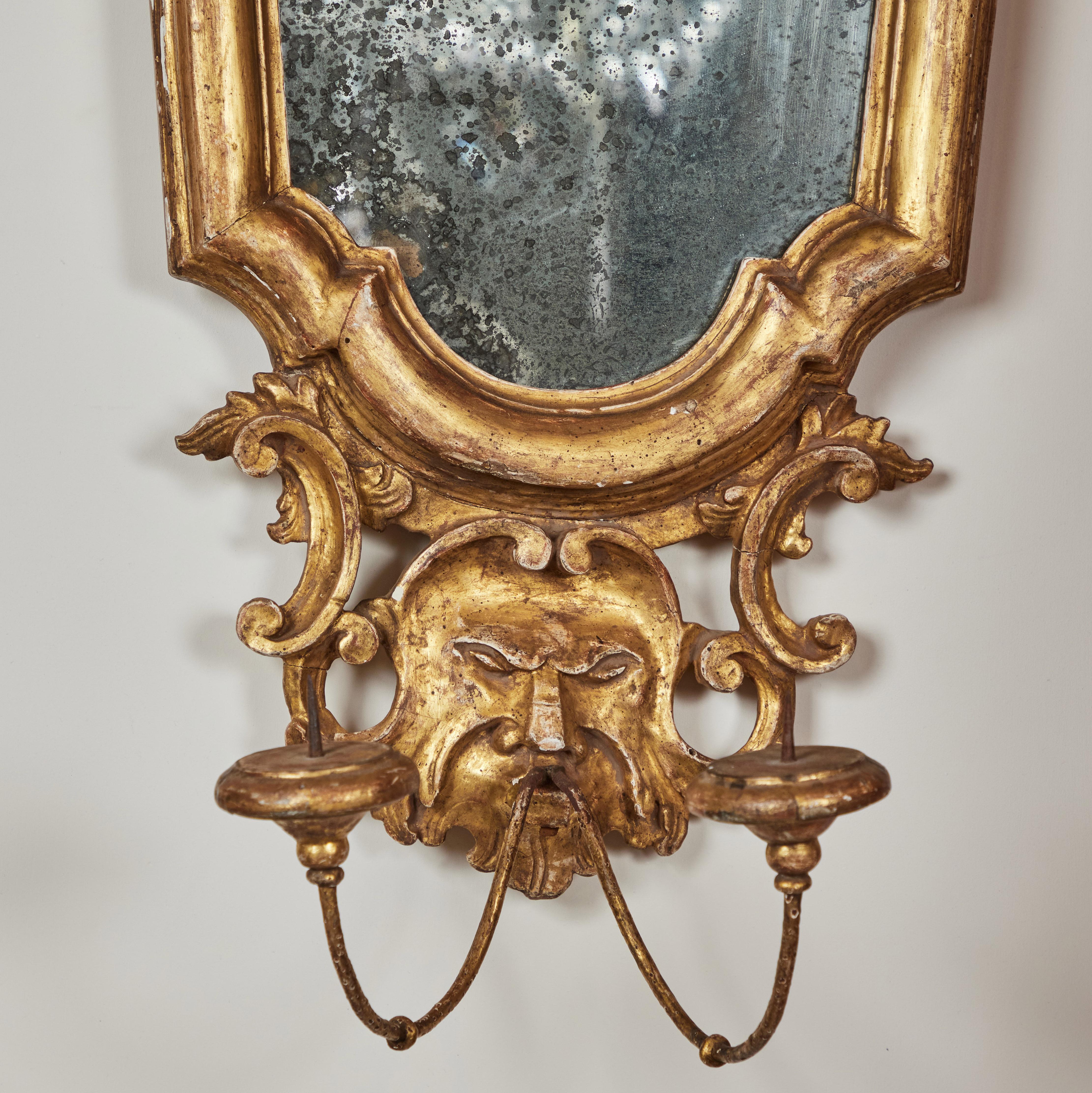 Gilded Florentine Mirrors with Candle Holders For Sale 1