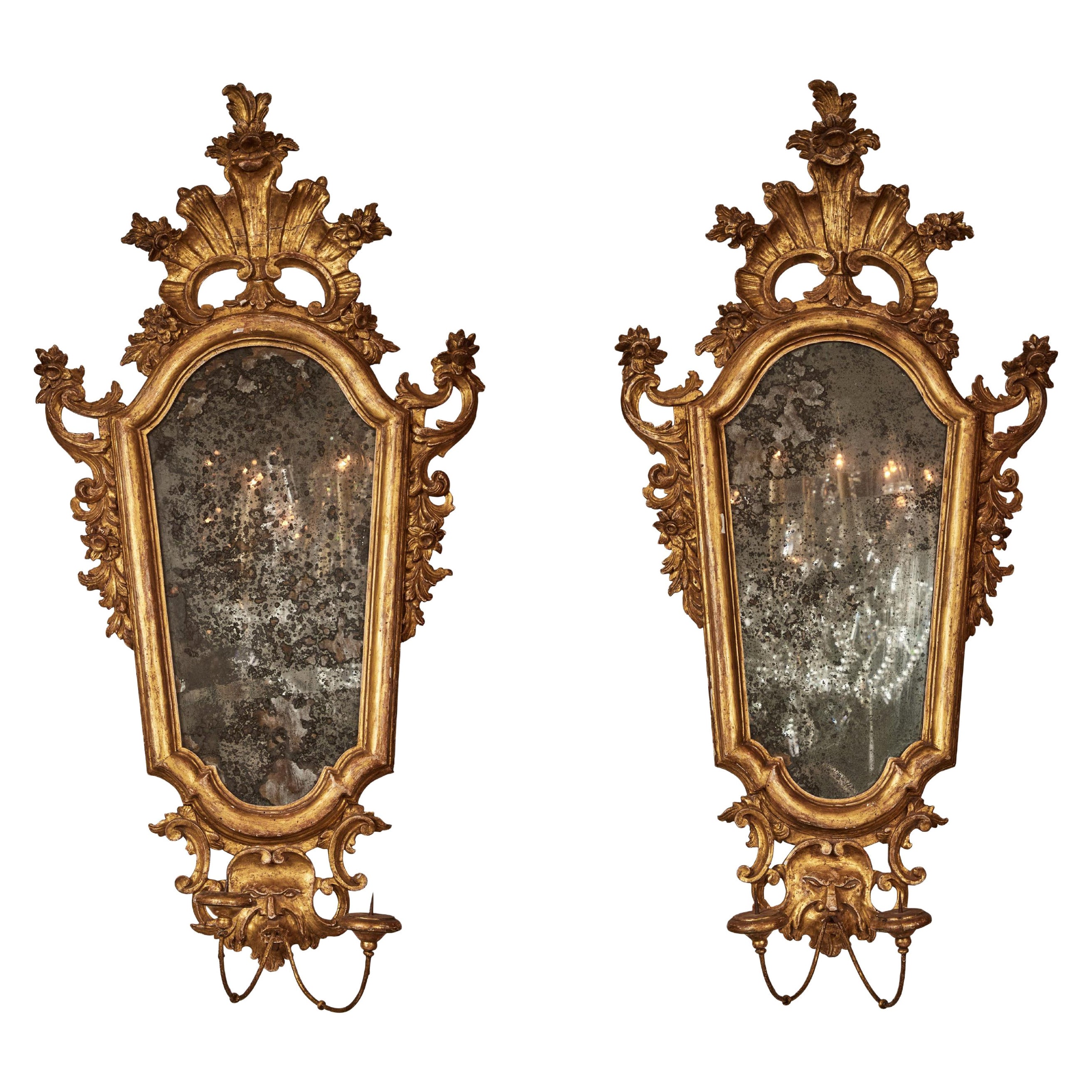 Gilded Florentine Mirrors with Candle Holders