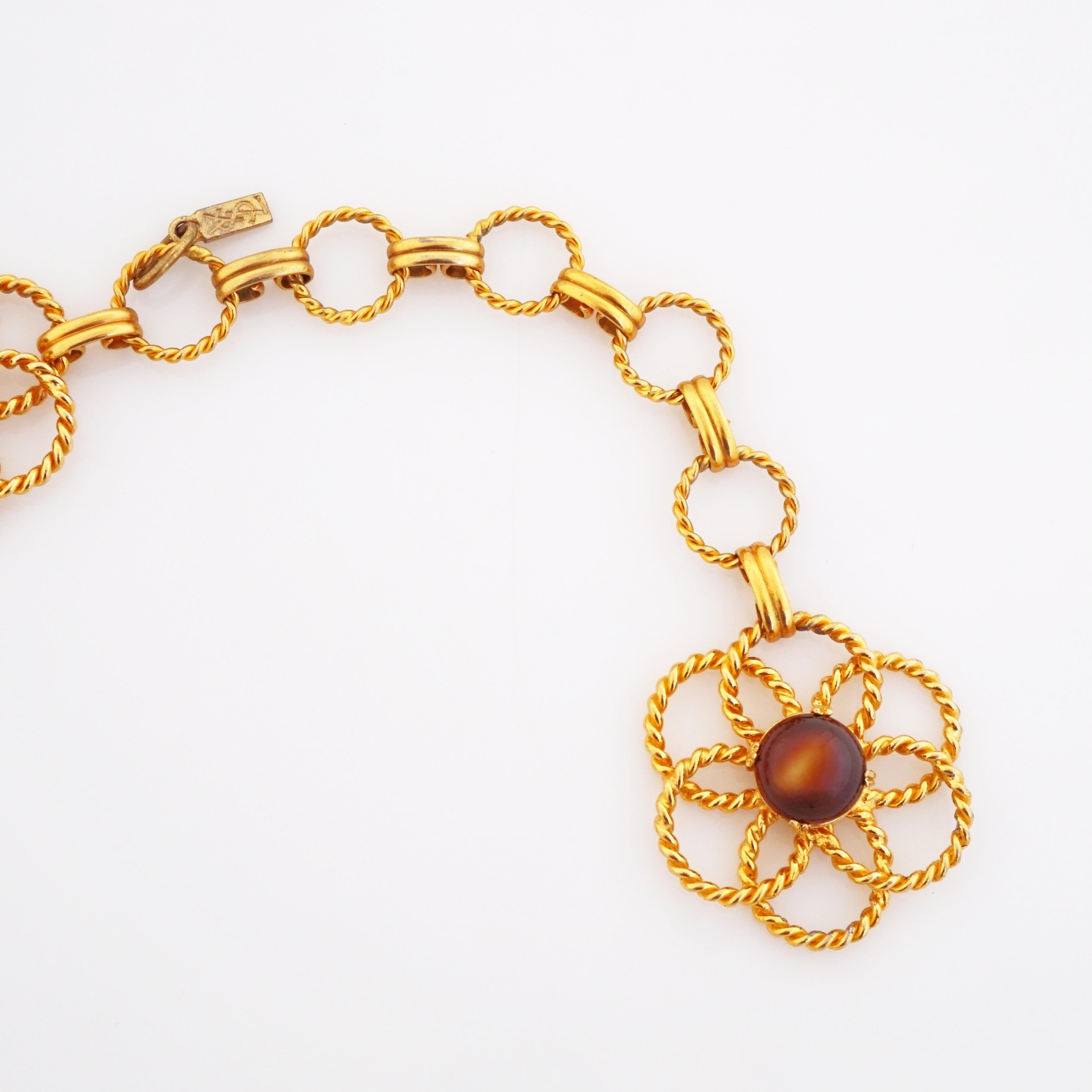 Orange Gilded Flower Link Chain Belt By Roger Scemama for YSL, 1960s For Sale